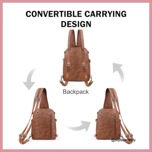 Faux Leather Convertible Sling Backpack Anti Theft Daypack Travel Purse main image 4